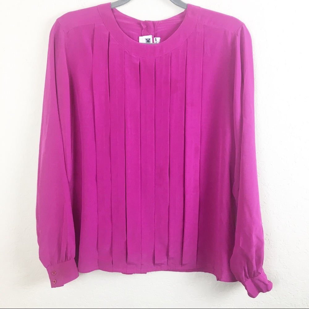 Christie & Jill Pleated Long Sleeve Pink Blouse